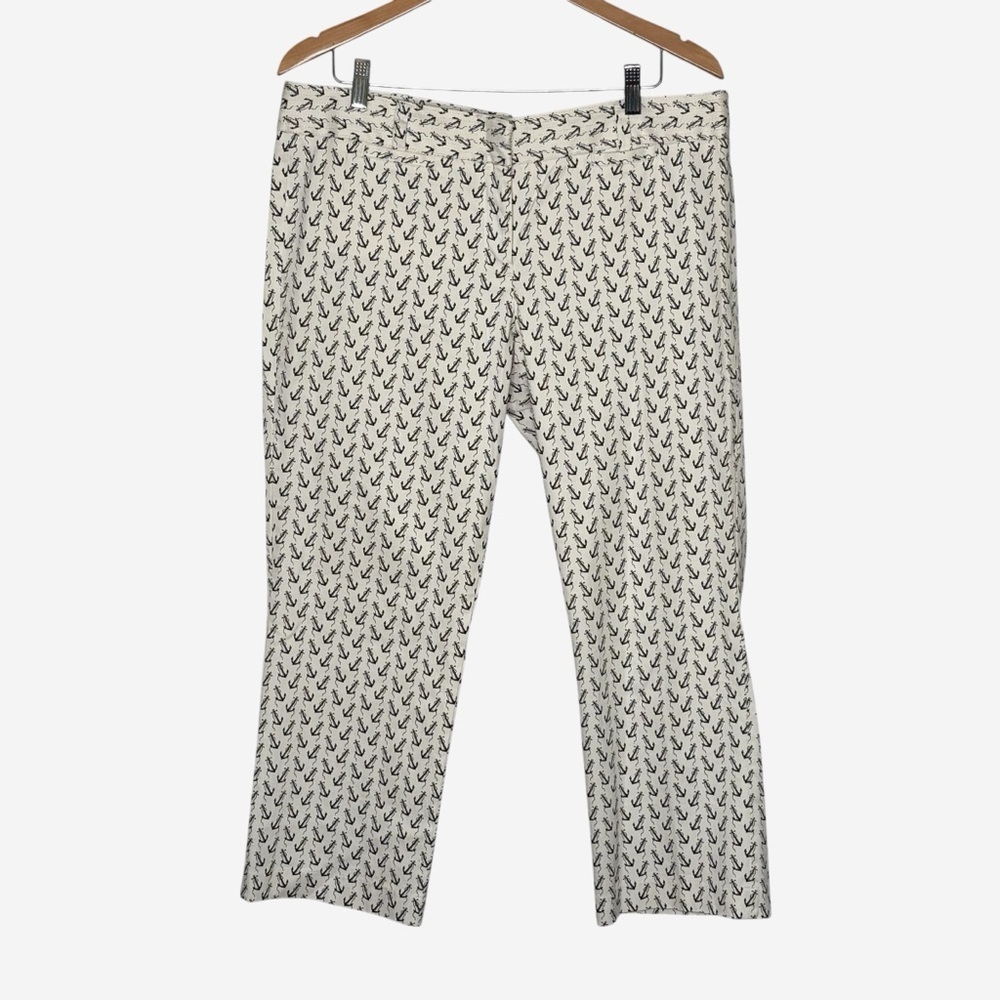 J Crew City Fit Straight Leg Cropped Anchor Printed Pants Size 14 Nautical